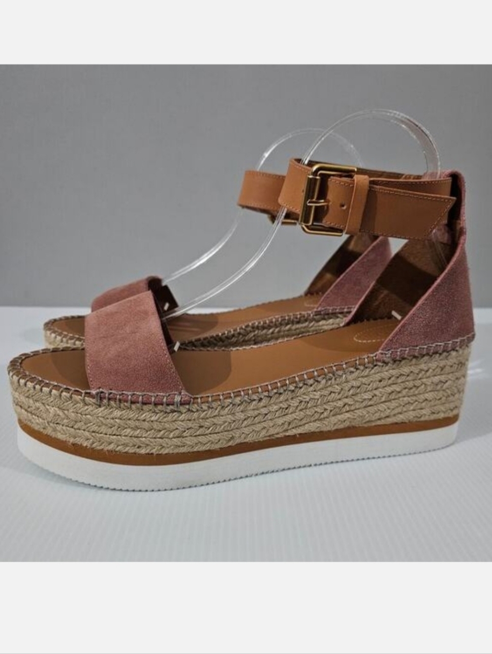See By Chloe Glyn Platform Espadrille Sandal Womens EU 41 Pink Suede Wedge NEW